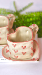 Heart shaped cup and saucer ceramic set