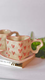 Heart shaped cup and saucer ceramic set