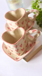 Heart shaped cup and saucer ceramic set