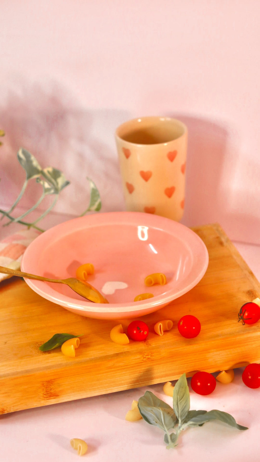 Sweetheart Pasta Plate in blush pink ceramic with heart design by KLAEORA