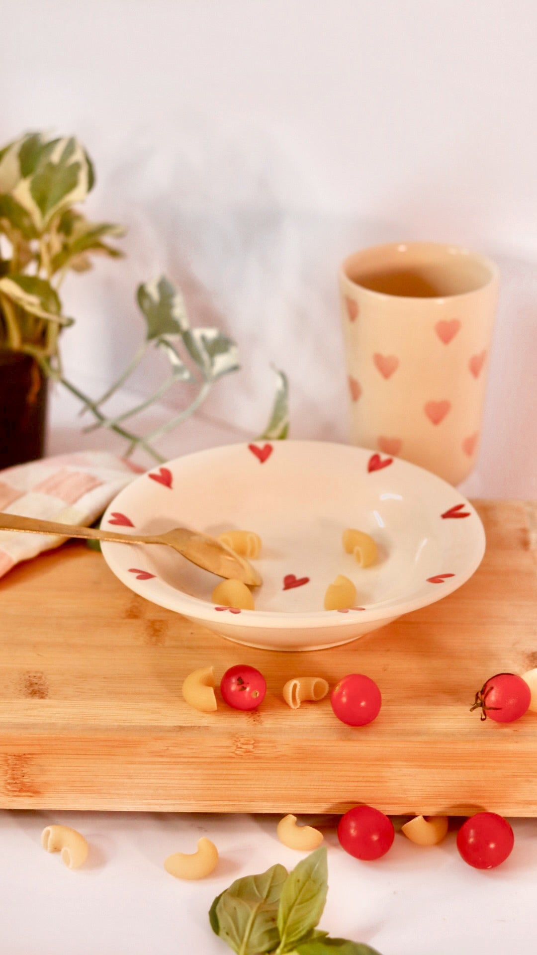 Sweetheart Pasta Plate in glossy white ceramic with embossed heart design by KLAEORA