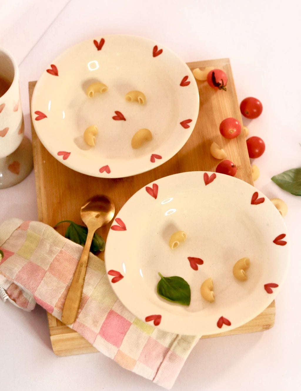 Sweetheart Pasta Plate in glossy white ceramic with embossed heart design by KLAEORA