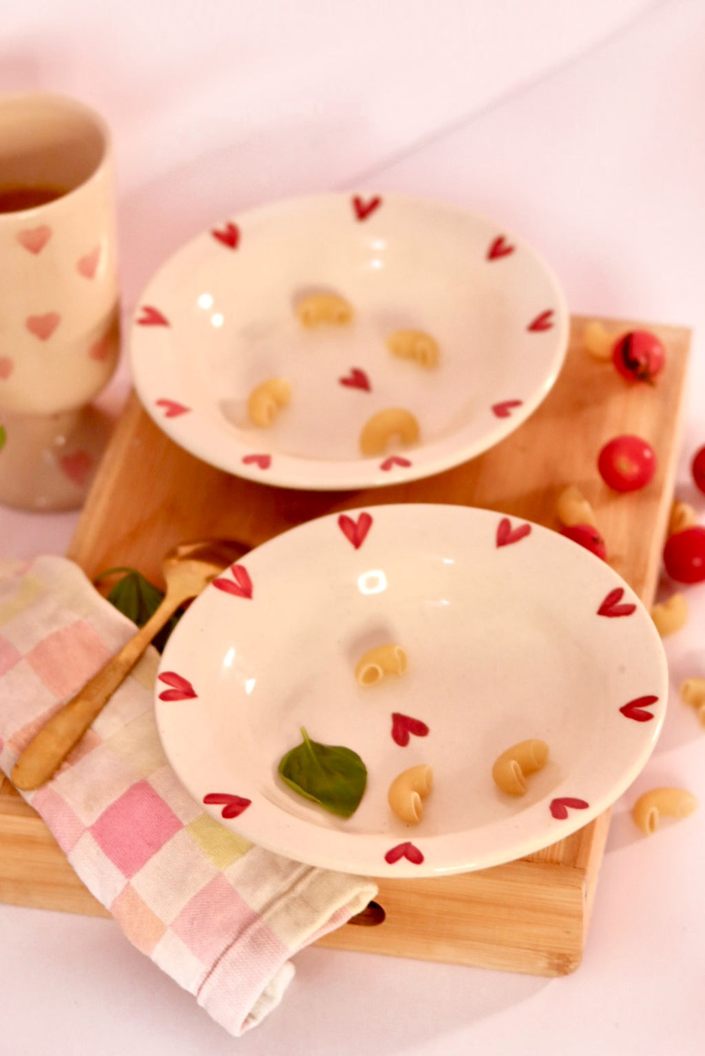 Sweetheart Pasta Plate in glossy white ceramic with embossed heart design by KLAEORA