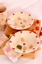 Sweetheart Pasta Plate in glossy white ceramic with embossed heart design by KLAEORA