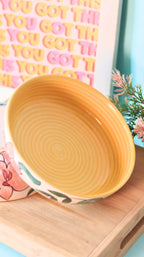 Tropicana Bloom Bowl by KLAEORA – hand-painted ceramic bowl with floral and leaf design in orange and tropical tones